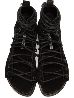 🔻1400$ ANN DEMEULEMEESTER Lace up Black Suede Gladiator Sandals With box